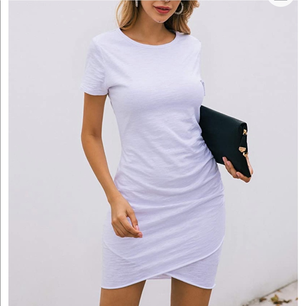 Casual Crew Neck Short Sleeve Ruched Stretch Dress
